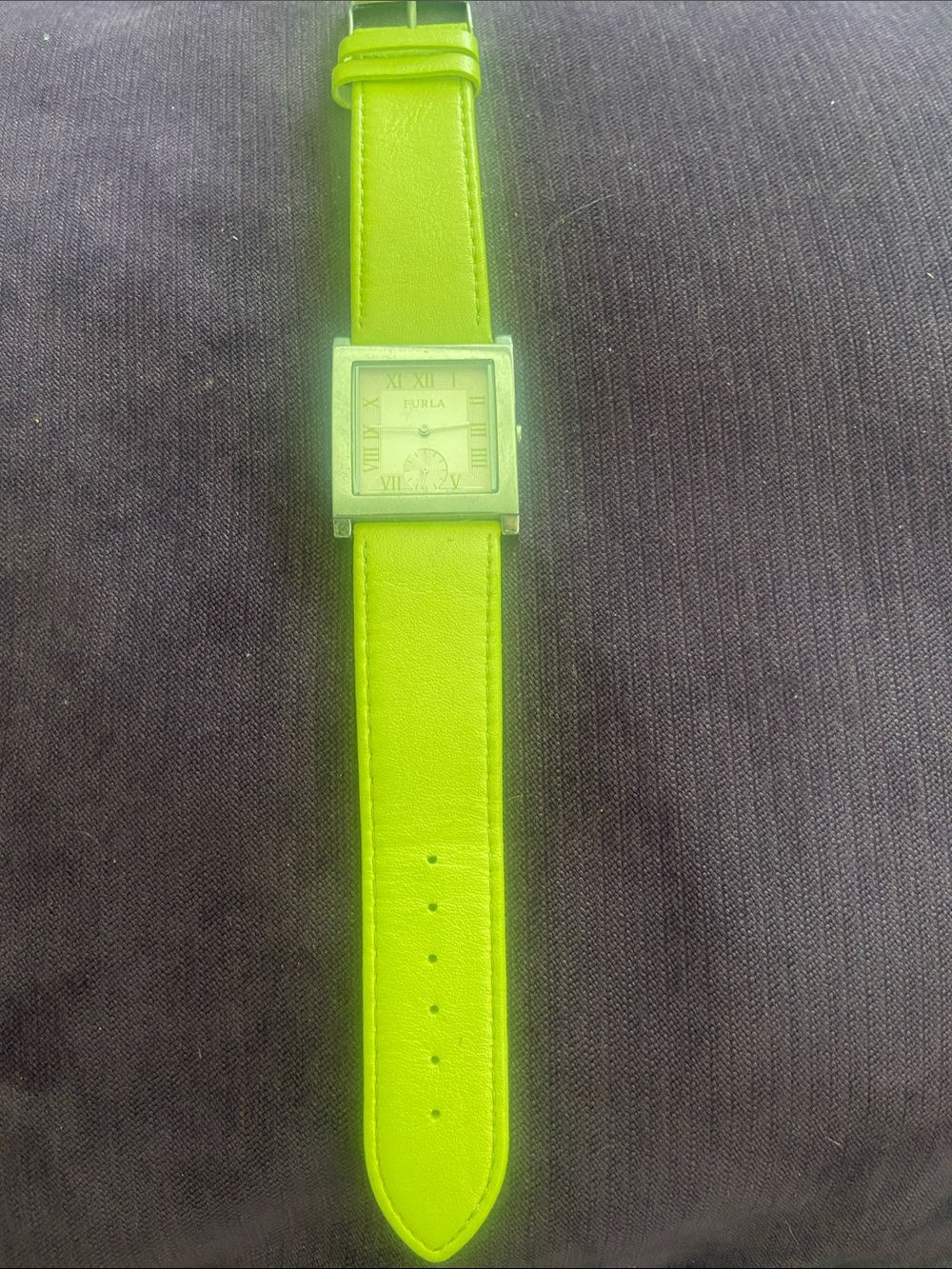 Furla Neon Green Leather Strap Square Watch